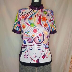 Weimostar‎ Cycling Jersey Womens  Med Colorful Purple 3 Deep Pockets Long Back.